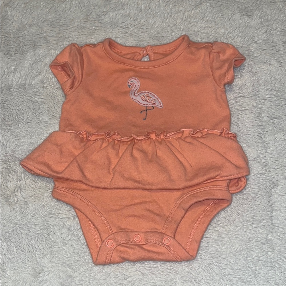 (3 for $10) carters orange 0-3, month flamingo bodysuit baby girl clothing 🦩